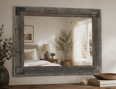 Rustic Bathroom Mirror – Modern Farmhouse Mirror – Ranch Hand Mirror | Reclaimed Barnwood Frame