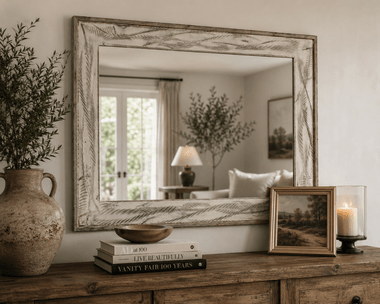 Rustic Mirror – Denali Antique White Heavily Distressed Wood Mirror