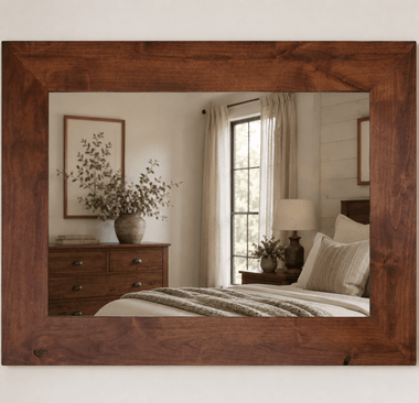 Stained Alder Wood Mirror – Farmhouse Bathroom Vanity Mirror, Santa Fe Style Wood Frame