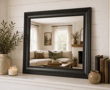 Black Poplar Wood Mirror – Traditional Black Wall Mirror, Custom Size Vanity or Entryway Frame