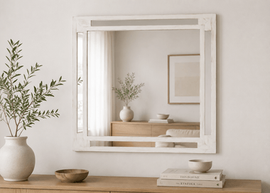 Distressed White Wood Mirror | Farmhouse Bathroom & Entryway Mirror
