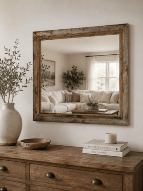 Rustic Hobble Creek Mirror – Reclaimed Barnwood Frame with Alder Overlay | Farmhouse Wall Mirror
