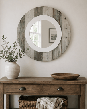 Farmhouse Round Rustic Wood Round Mirror 30″