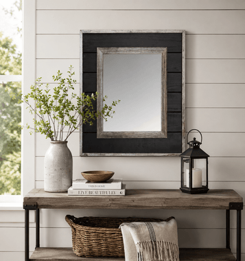 Black Shiplap Mirror – Modern Farmhouse Wall Mirror with Rustic Wood Frame