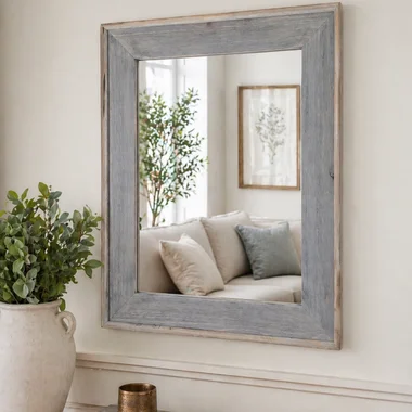 Weathered Gray Rustic Wood Mirror – Farmhouse Barnwood Style Wall Mirror (Multiple Sizes, Handmade in USA)