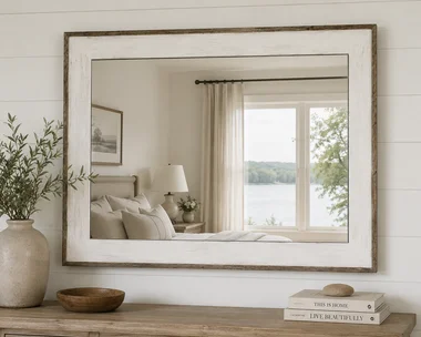 Glacier White Barnwood Mirror – Rustic Farmhouse Vanity or Wall Mirror – Reclaimed Wood