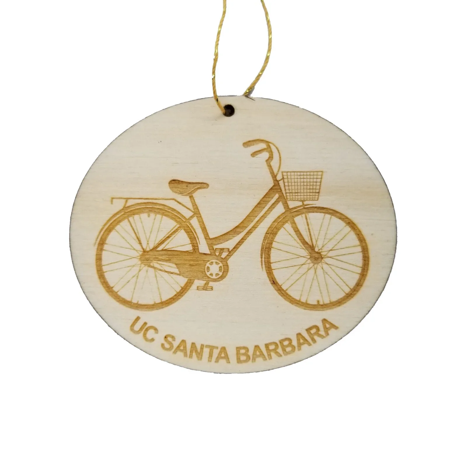 Santa Barbara Wood Ornament – UC Santa Barbara Womens Bike or Bicycle – Handmade Wood Ornament Made in USA Christmas Decor