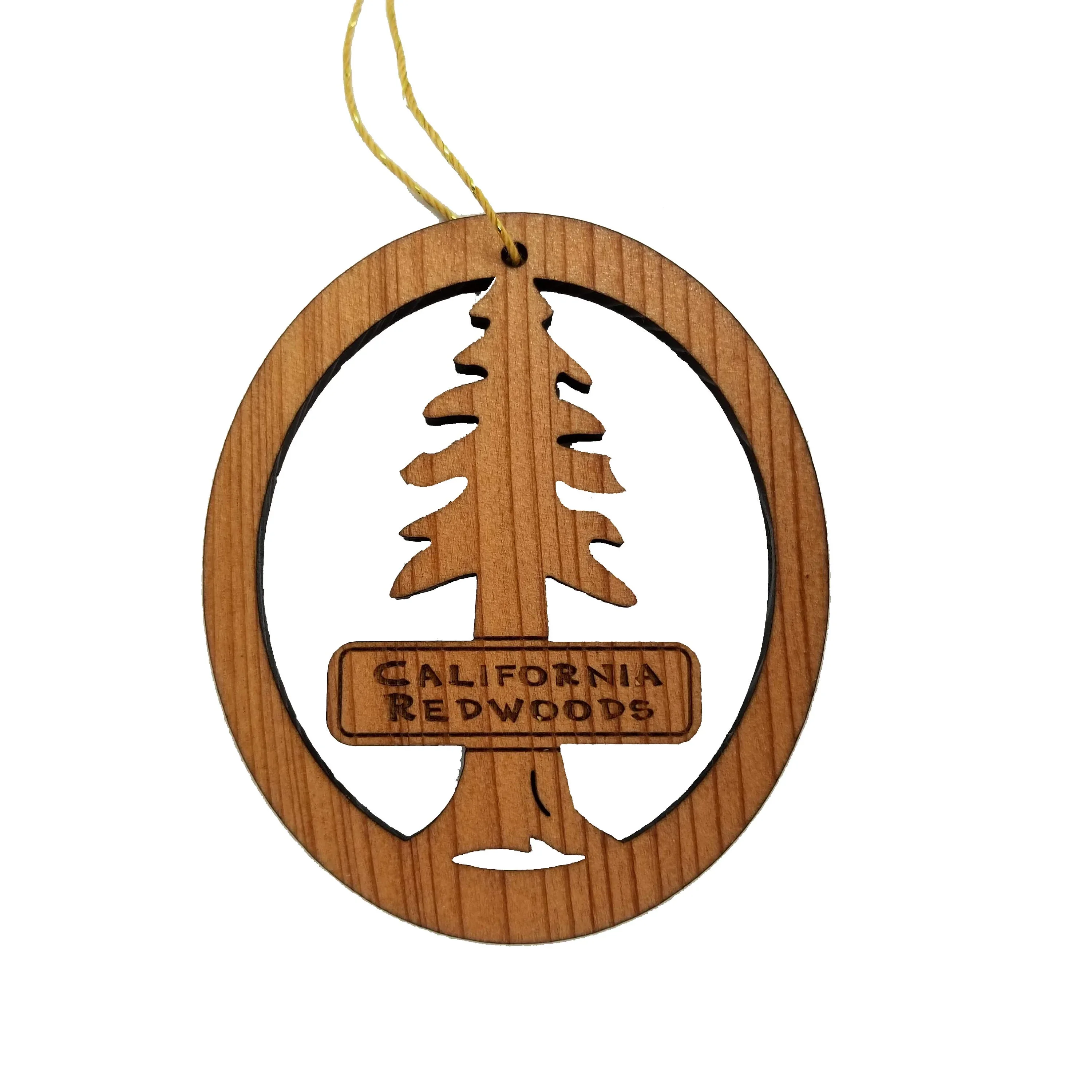 California Redwoods Ornament Handmade Wood Souvenir Made in USA Travel Gift 3″ Tree With Sign – 15189