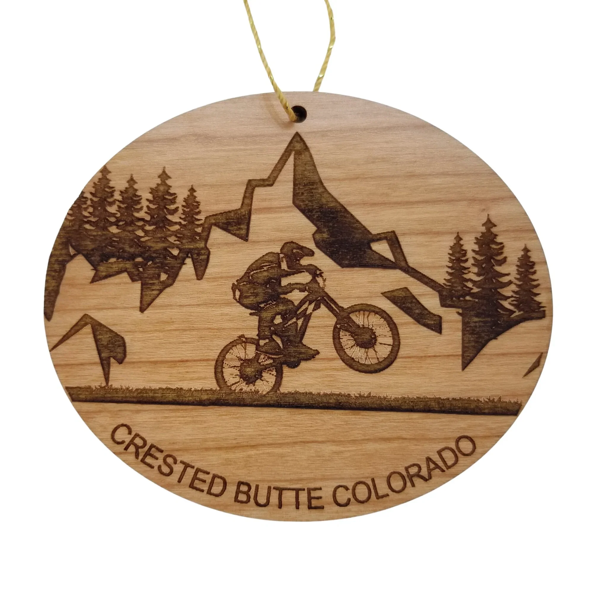 Crested Butte CO Ornament – Mountain Biking Bicycling Bike Handmade Wood Ornament – Colorado Souvenir – Christmas Travel Gift