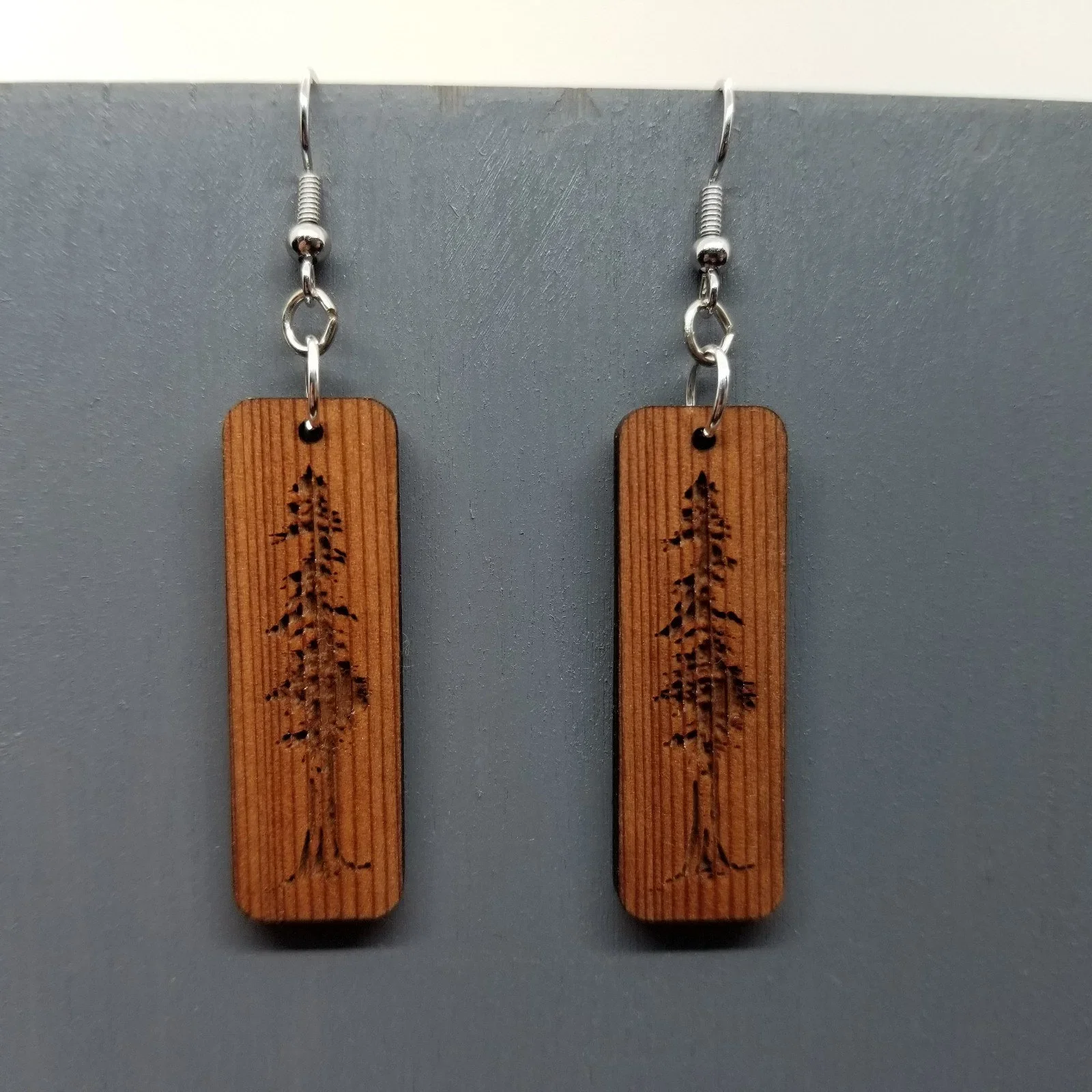 Wood Earrings – Engraved Tree Rectangle Wood Earrings – Dangle Earrings – CA Souvenir – D22