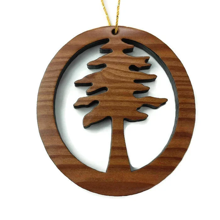 Wood Christmas Ornament Redwood Tree -15003