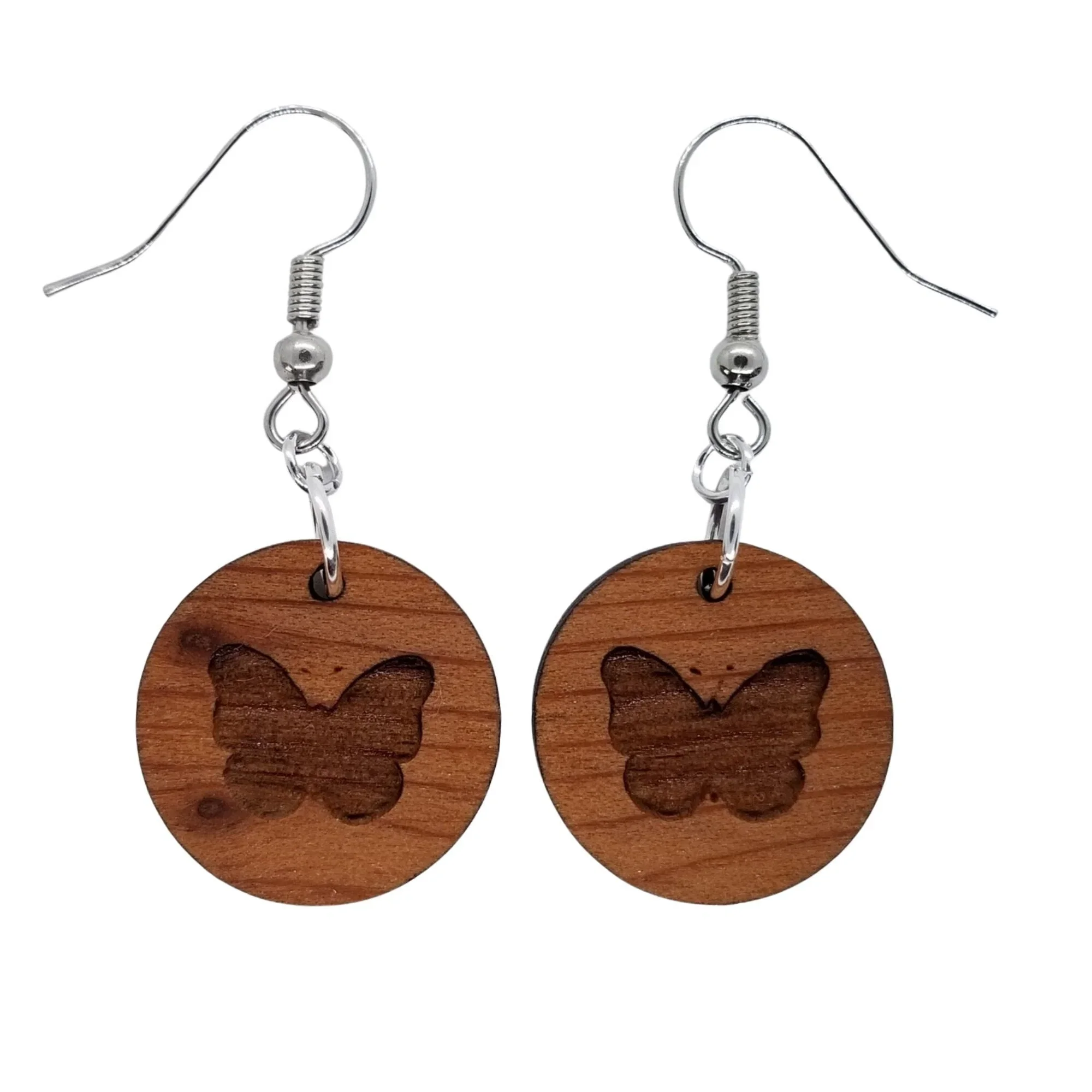 Redwood Earrings – Butterfly Wood Earrings – California Redwood Dangle Earrings – CA Souvenir Keepsake – Wood Gift Women Engraved