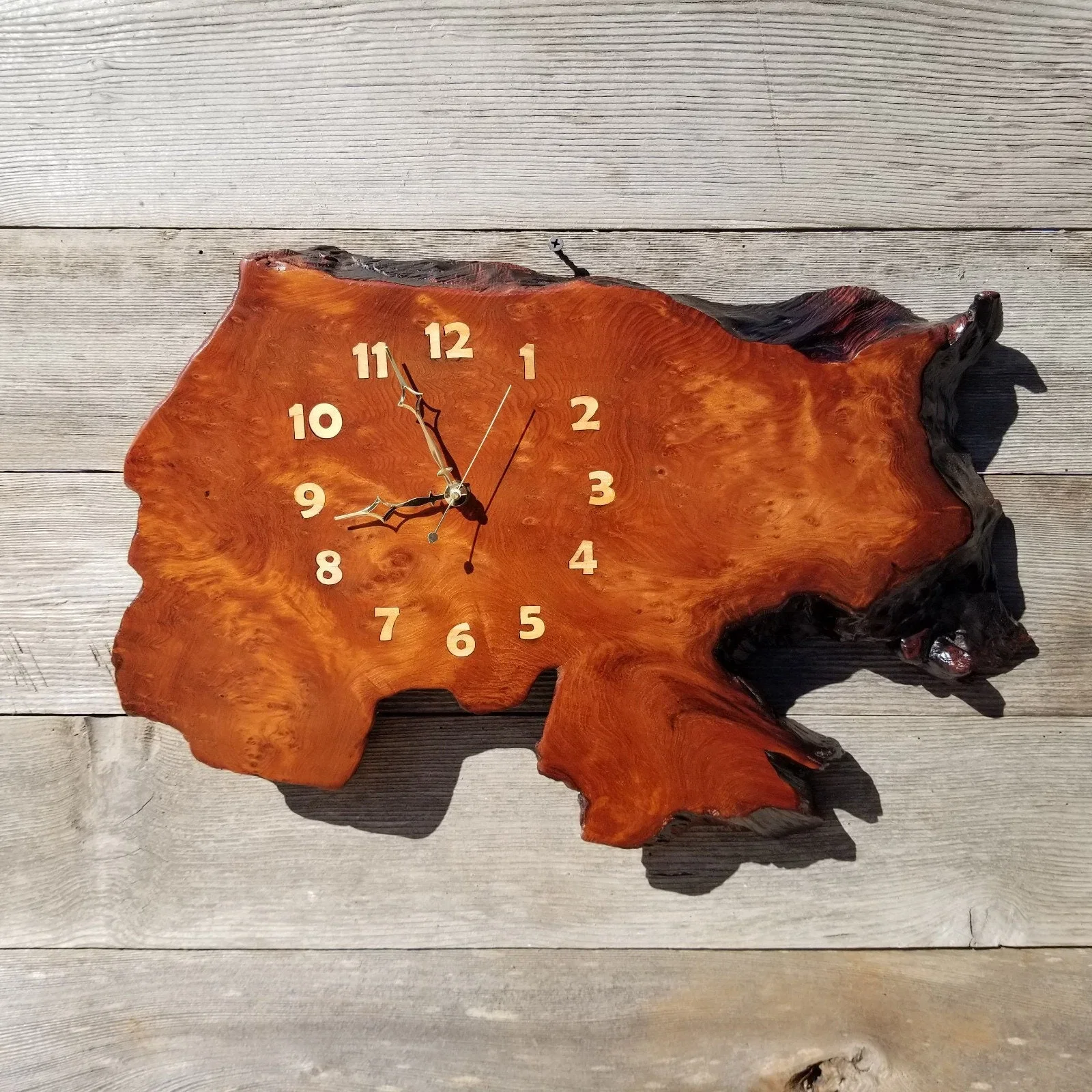 Wood Wall Clock Handmade Wall Hanging Rustic Redwood Burl Clock #488 Wedding Gift Father’s Day Gift Unique Christmas Gift LG