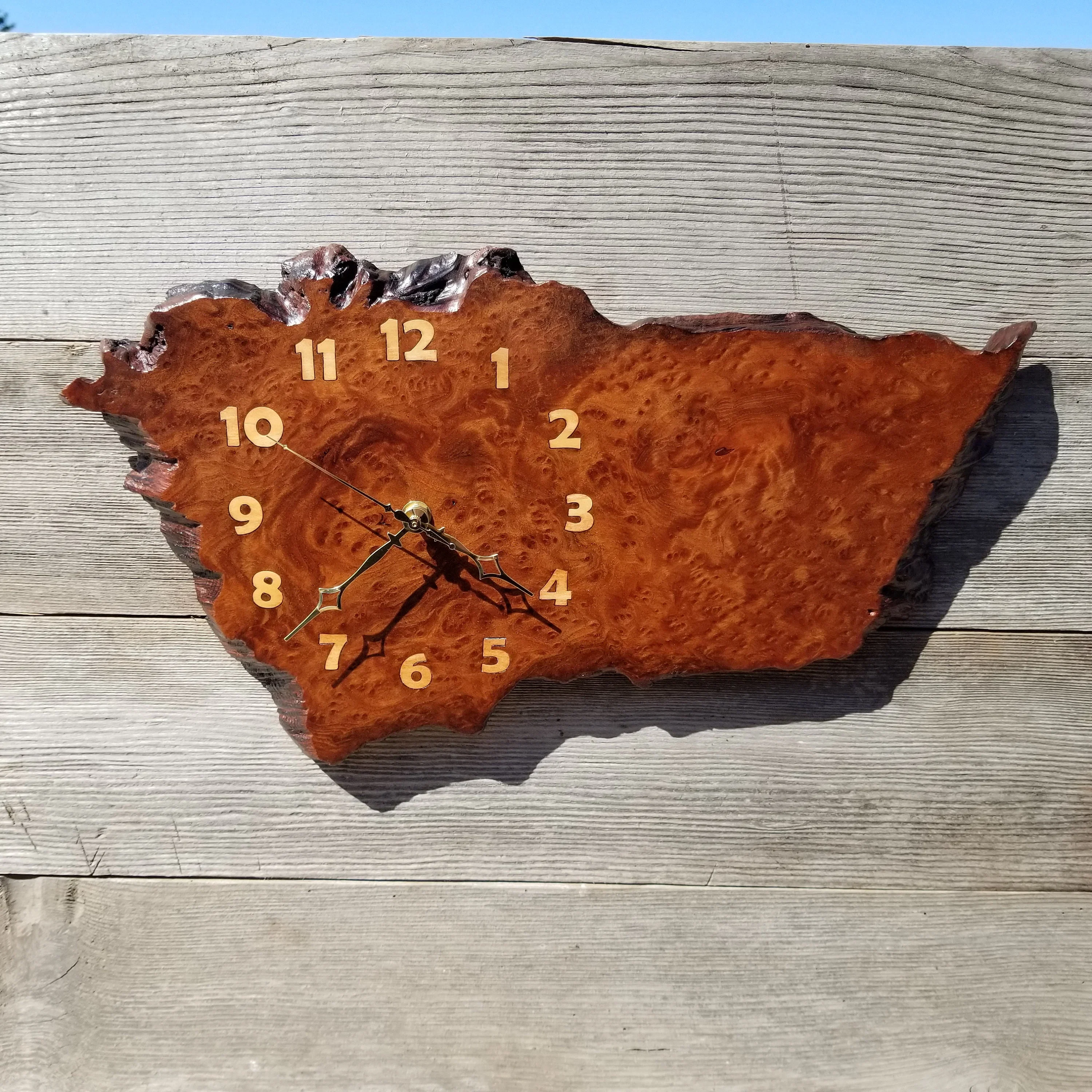Redwood Clock Handmade Wall Hanging Rustic Wedding Gift Burl Live Edge #357 Mini Wall Clock – California Redwood – Anniversary Gift